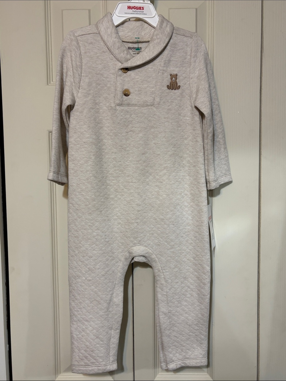 Huggies Cream Quilted Baby One-Piece with Bear Accent